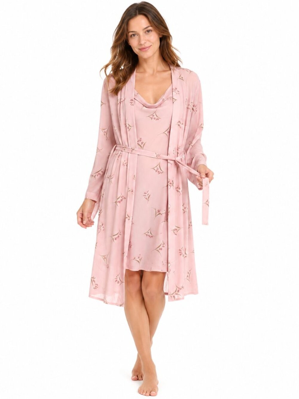 Vintage NWT Judith Heart 100% Silk Robe Nightgown Set Pink Floral 2 Piece Sz M